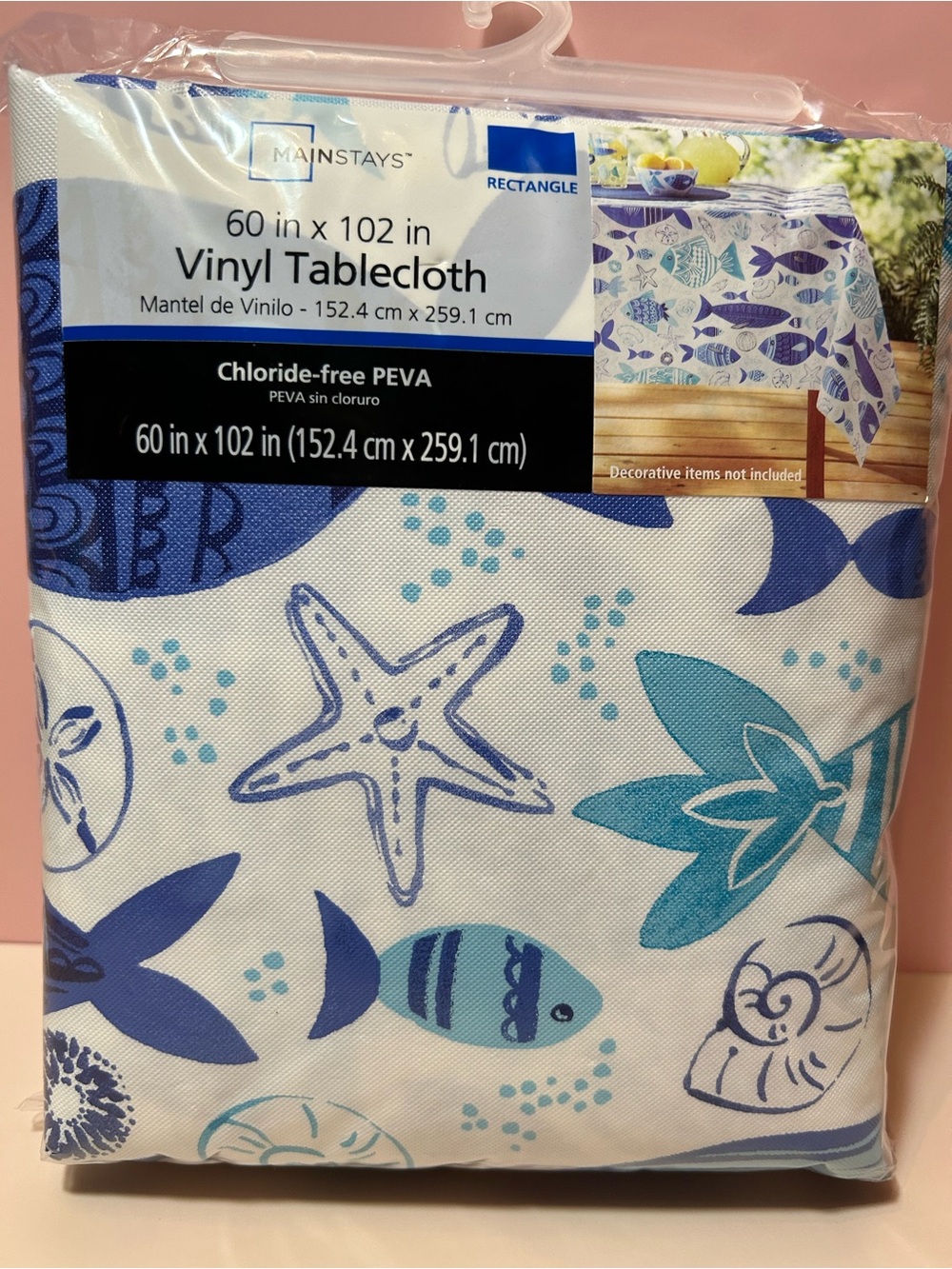 Mainstays Blue and Teal Fish-Print Vinyl Tablecloth
